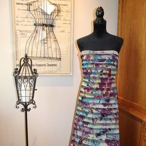 BCBG Max Azria Womens Floral Strapless Tiered Maxi